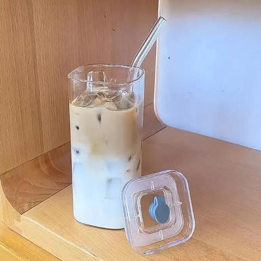 Taza de Café Cúbica de Cristal con Tapa