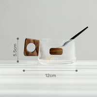 Set de 2 Vasos de Café de Cristal con Posavasos de Madera