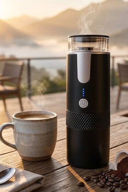 Coffee Press - cafetera portátil, café en cualquier lugar, batería recargable, preparación en segundos, cápsulas reutilizables incluidas