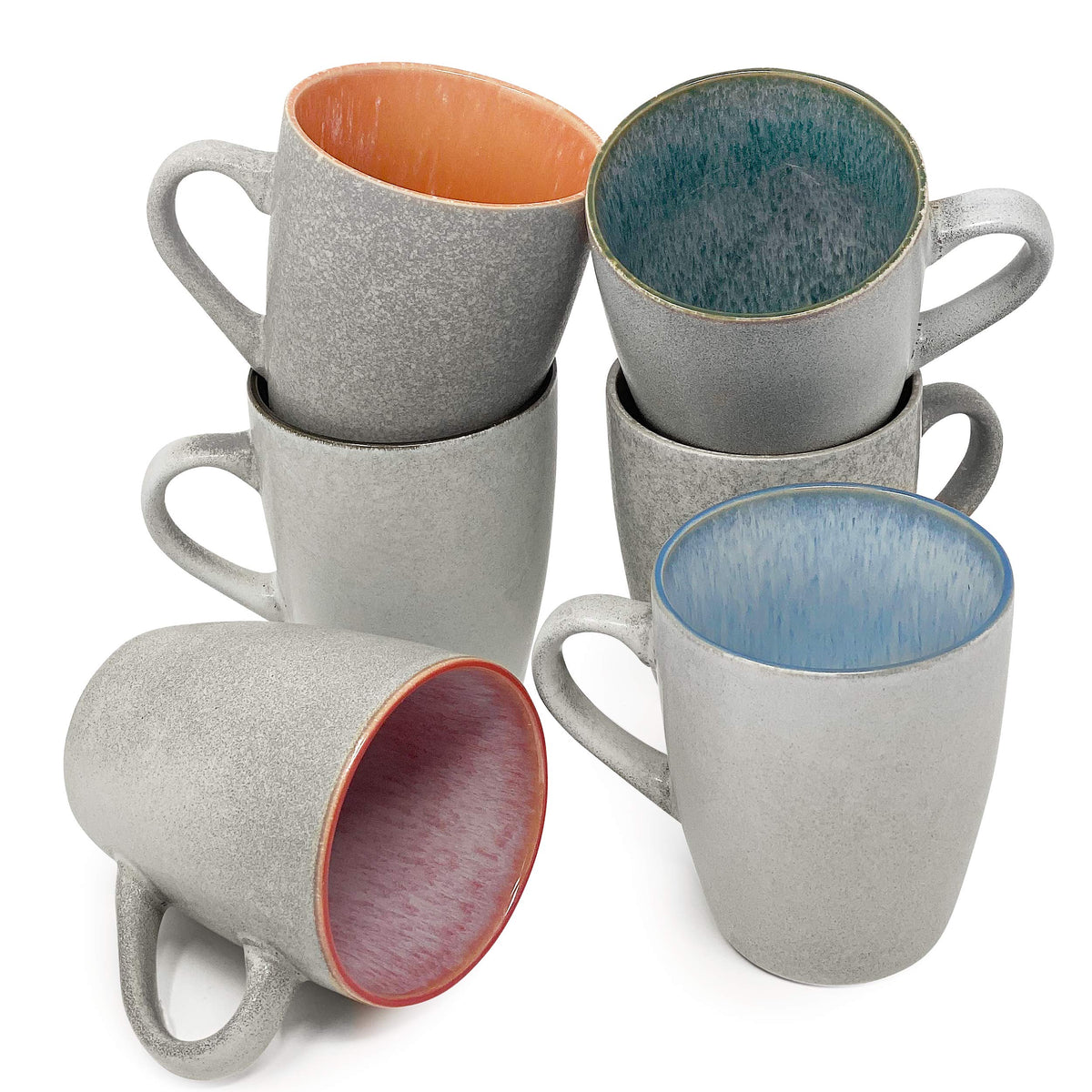 Set de 6 Tazas de Café de Cerámica – Interior de Colores