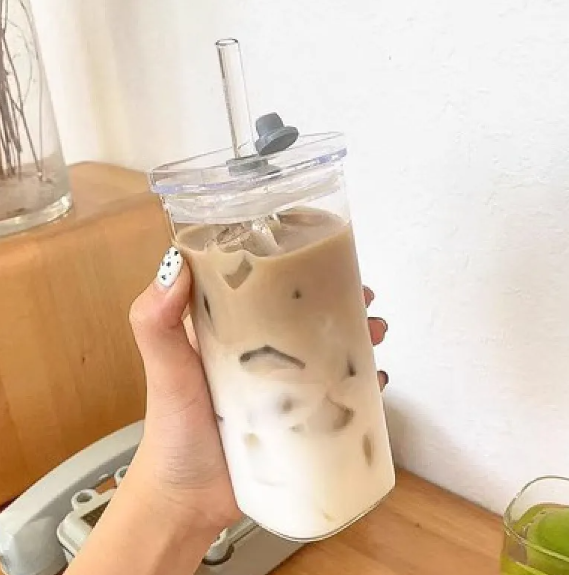 Taza de Café Cúbica de Cristal con Tapa
